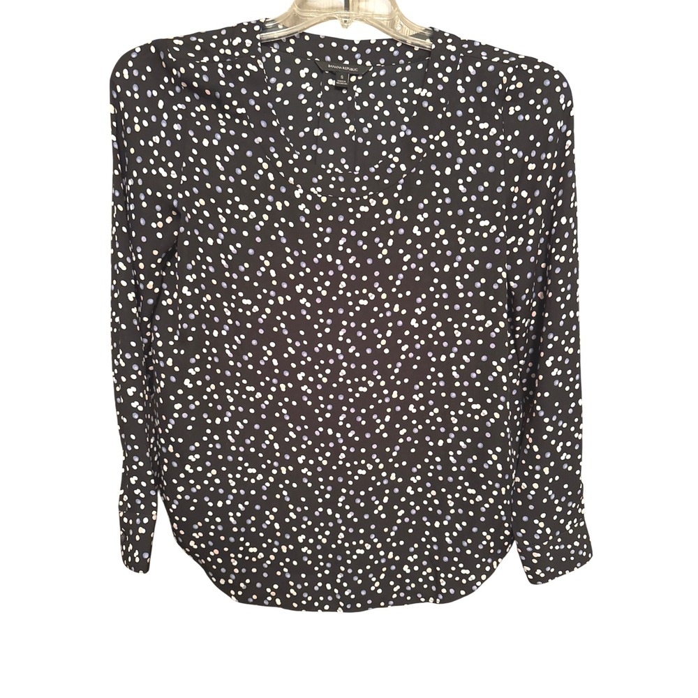 Banana‎ Republic Womens Black Dot Print  LS Round Neck Blouse Top Size S